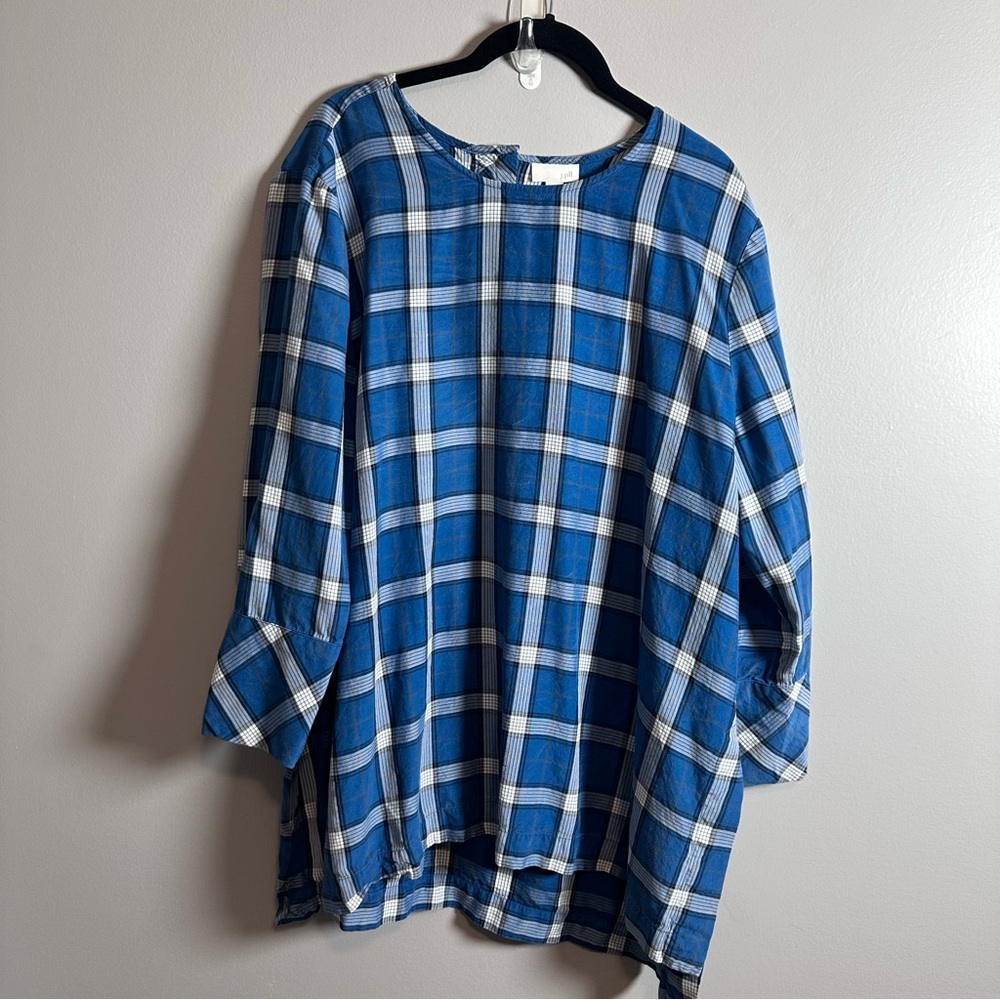 J. Jill Blue Plaid Tunic Top Women’s XL 100% Tencel Lyocell Long Sleeve